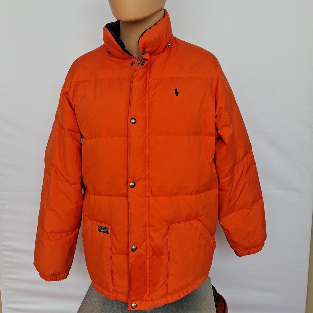 Polo Ralph Lauren Children Orange Quilted Puffer Jacket Pony Logo Mock Neck Coat
